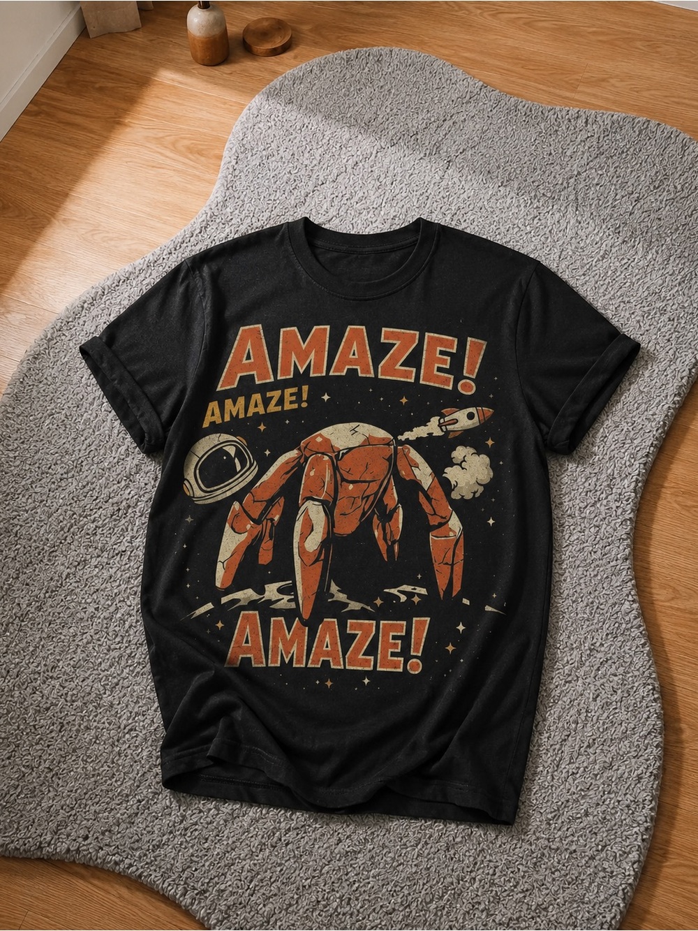Lamaze Space Crab Shirt, Sci-Fi comic Tee with Orange Retro Space Crab Graphic